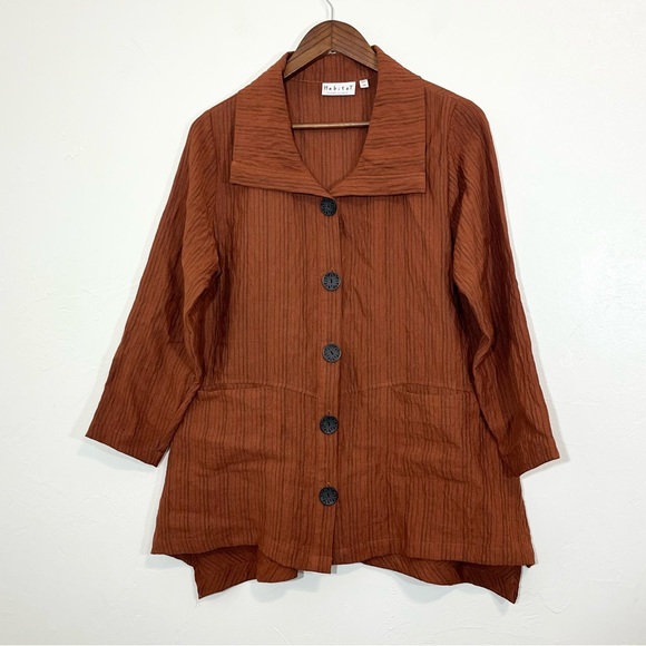 Habitat Oversized Crinkle Tunic Blouse Lagenlook Textured Button Front Shirt - Picture 6 of 12